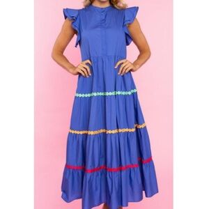 CROSBY by Mollie Burch Napa Dress Blue Ruffled Tiered Midi Sundress
